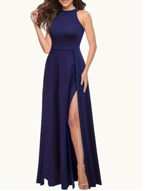 فستان نسائي أنيق بدون أكمام بياقة كلاسيكية