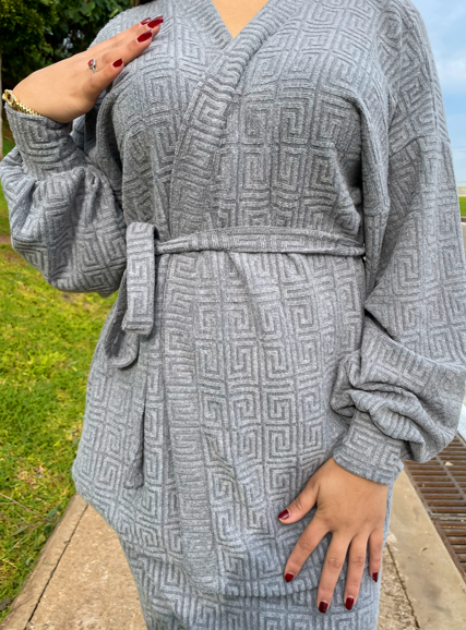 طقم الأناقة العصرية بحزام – لون رمادي