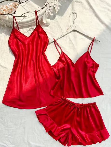 طقم بيجاما نسائي من ثلاث قطع، مناسب لجميع الفصول