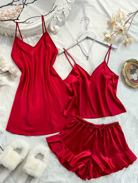 طقم بيجاما نسائي من ثلاث قطع، مناسب لجميع الفصول