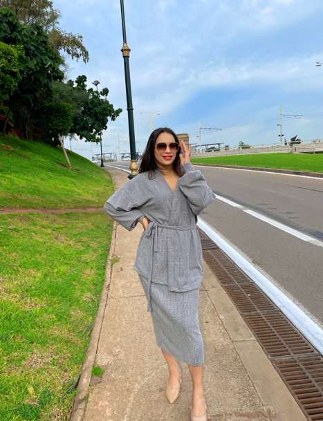 طقم الأناقة العصرية بحزام – لون رمادي